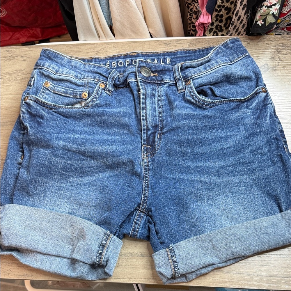 Aeropostale  - 32 - Women's Blue Jean Shorts - Slim Cuffed
